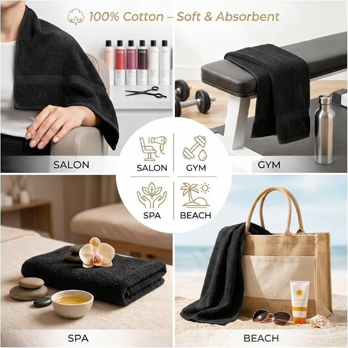 HOME ESSENTIALS Salon Towels 24 Pack, Quick Dry Gym Towels, Spa Face Towel - Image 4