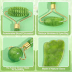 6Pcs Jade Roller for Face, Gua Sha Facial Tools for Women Natural Face Roller - Image 3