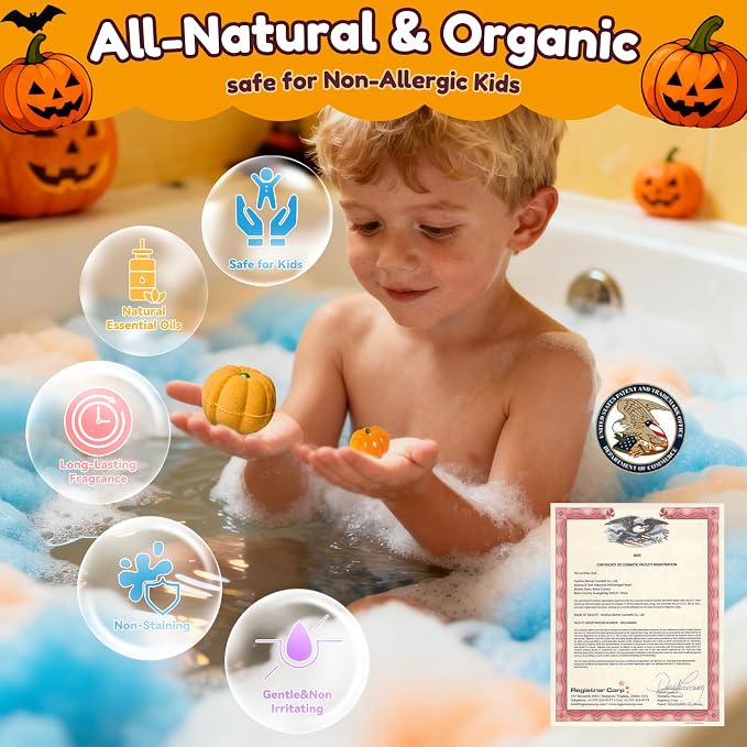 Halloween Bath Bombs for Kids Gifts: 9 Pcs Pumpkin Bath Bomb - Image 2