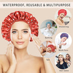 4 PCS Shower Cap for Women, Elastic and Reusable Bath Caps, Double Layers - Image 2