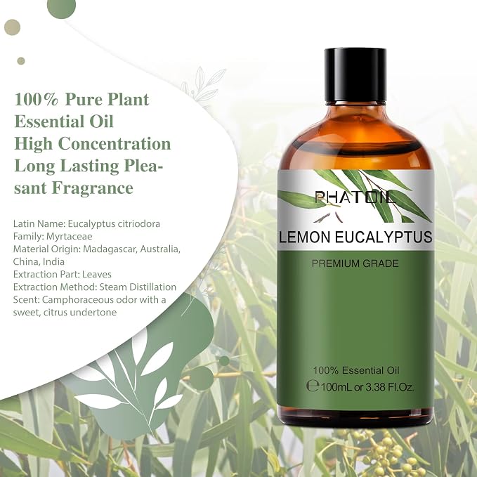 Lemon Eucalyptus 3.38fl.oz Essential Oil, PHATOIL Pure Aromatherapy Oils - Image 2