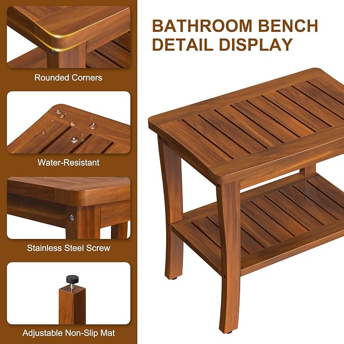 Large Teak Wood Shower Bench Stool - Image 4
