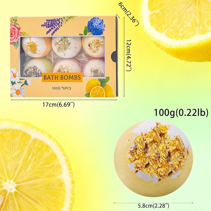 Bath Bombs Gift Set, Natural Floral Bath Bombs, Lemon Aromatherapy, Wife or - Image 2