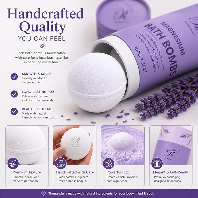 Magnesium Lavender Bath Bombs Gift Set – XL Epsom Salt Bath Bombs - Image 7