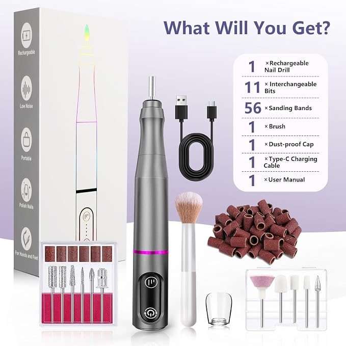 TUOBEO Cordless Nail Drill Electric Rechargeable File Kit, Professional Efile - Image 8