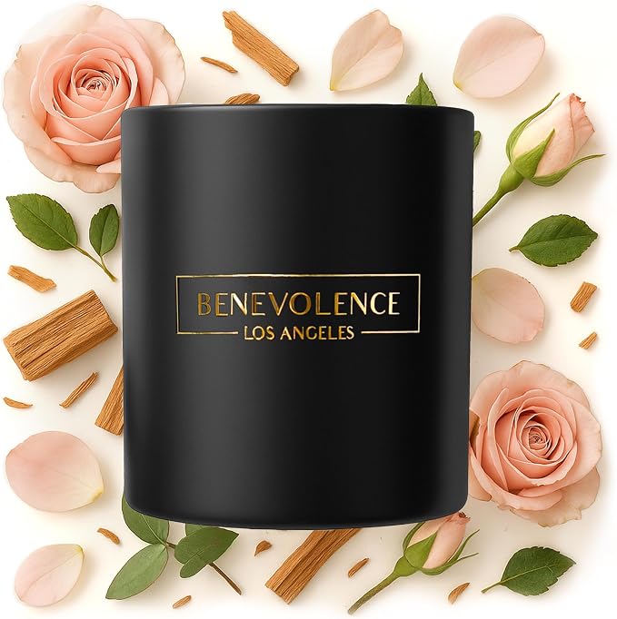 Benevolence LA Rose & Sandalwood Scented Candle | Soy Christmas Candles by BenevolenceLA