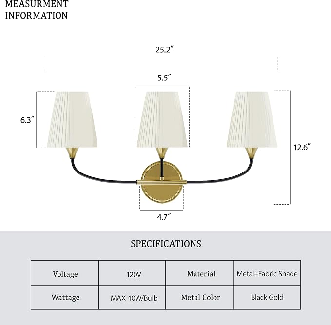Bathroom Light Fixtures Over Mirror, 3 Light Vanity Light - Image 5
