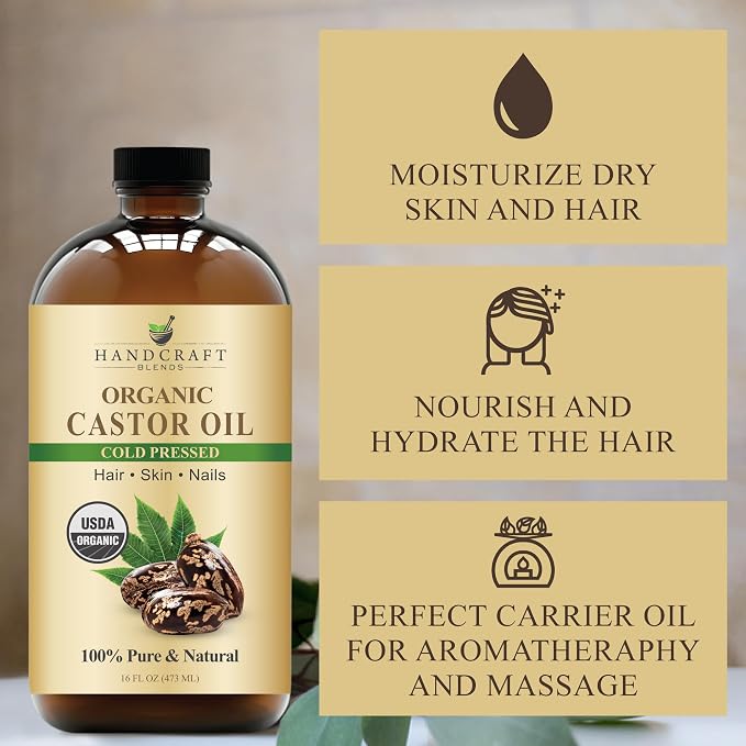 Handcraft Blends Cold-Pressed Organic Castor Oil 16 Fl Oz | Glass Bottle | 100% - Image 5