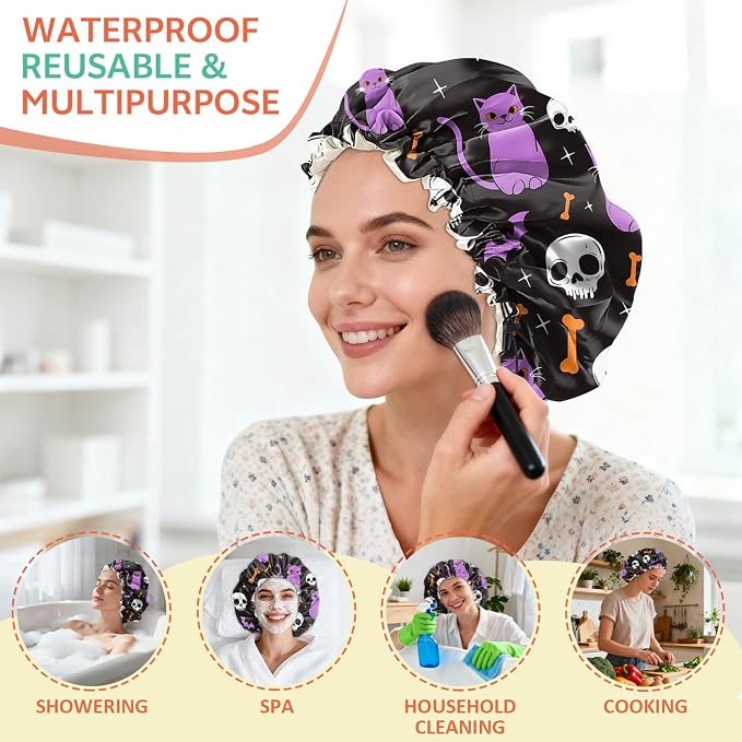 Shower Cap Reusable Double Layer Adjustable Elastic Waterproof EVA Hair Bath - Image 6