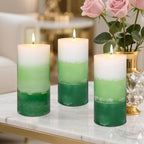 Pillar Candles 3x6 Inch Eucalyptus Scented Hand-Poured 3-Layers Green Gradient - Image 6