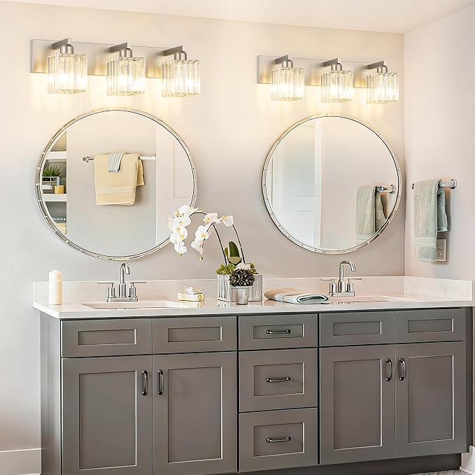 Aipsun Brushed Nickel Vanity Light Bathroom Lighting Fixtures 3 Light Crystal - Image 3