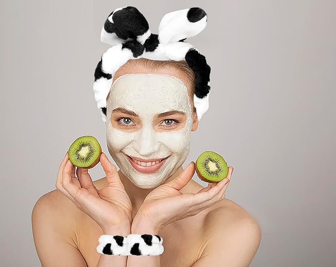 Women's Cow Print Spa Headband and Wristband Set - Image 4