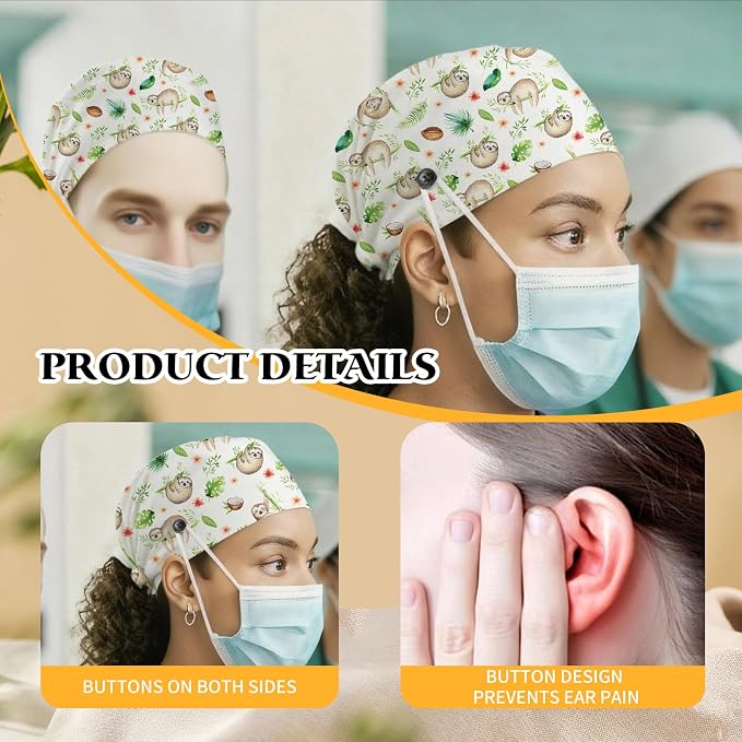 Adjustable Scrub Cap with Buttons & Sweatband, Working Hat with Elastic Tie Back - Image 6