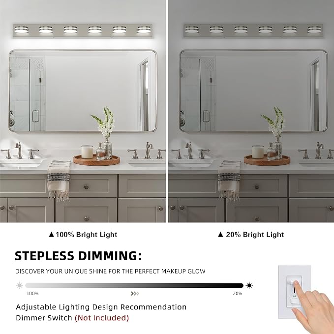 6-Light Nickel Bathroom Vanity Light Over Mirror, LED Vanity Lighting Fixtures - Image 3