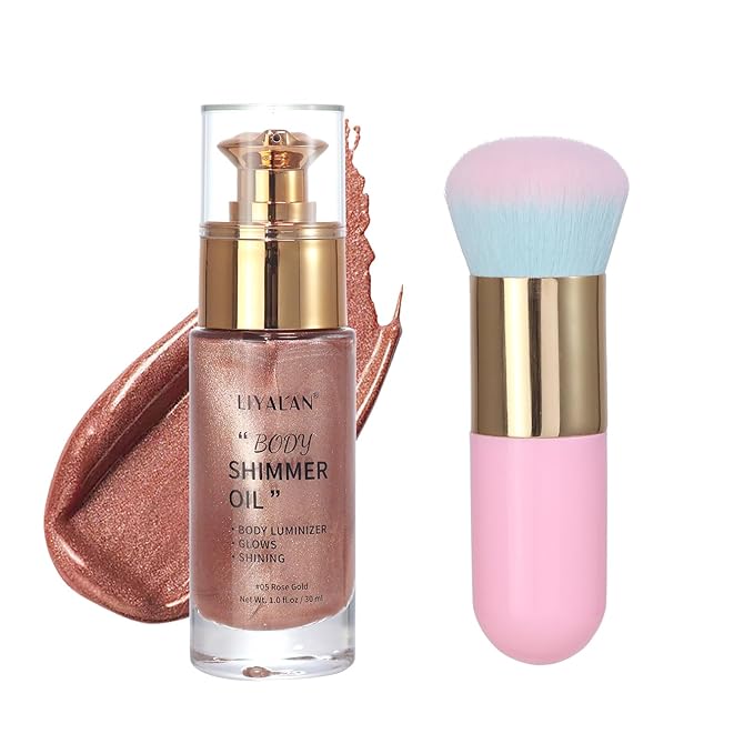 Liyalan Shimmer Body Oil Rose Gold Color 1.0 fl.oz Face Glow Pearl Highlighter by LIYALAN
