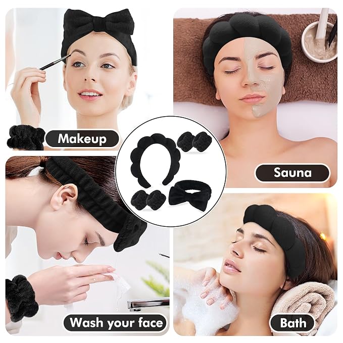 Zkptops 6Pcs Spa Headband for Washing Face Wristbands Set Women Bubble Makeup - Image 6