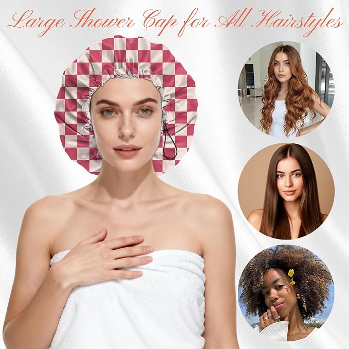 Shower Cap Reusable Double Layer Adjustable Elastic Waterproof EVA Hair Bath - Image 4