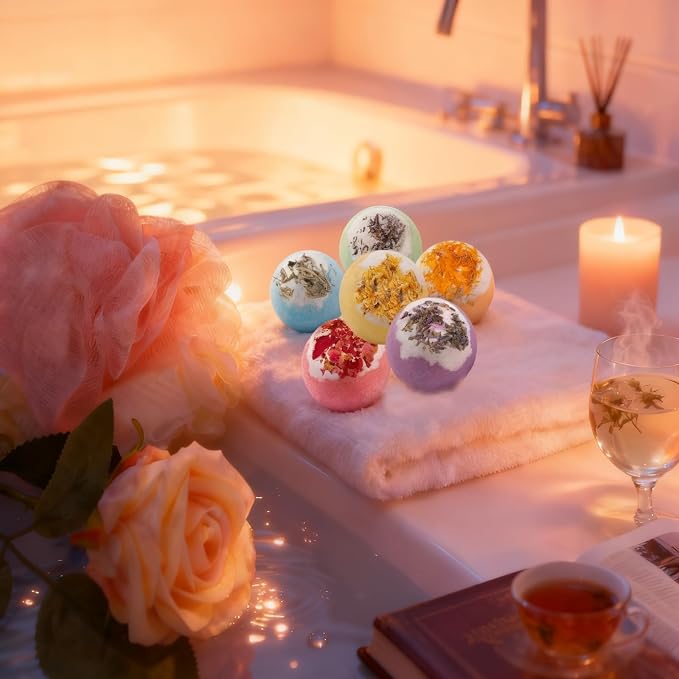 Bath Bombs Gift Set, Natural Floral Bath Bombs, Lemon Aromatherapy, Wife or - Image 8