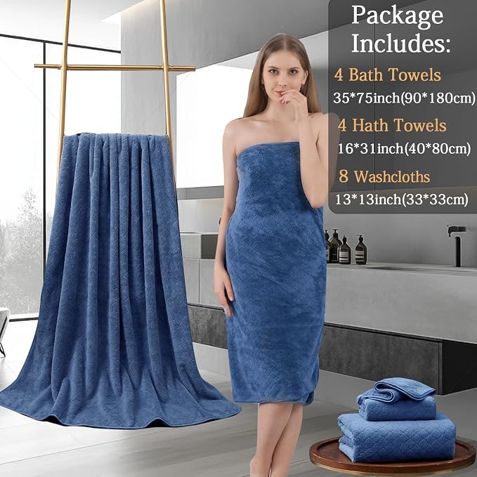 8-Piece Navy Bath Towels Set, 2 Oversized Large Bath Towels Sheet, 2 Hand - Image 5
