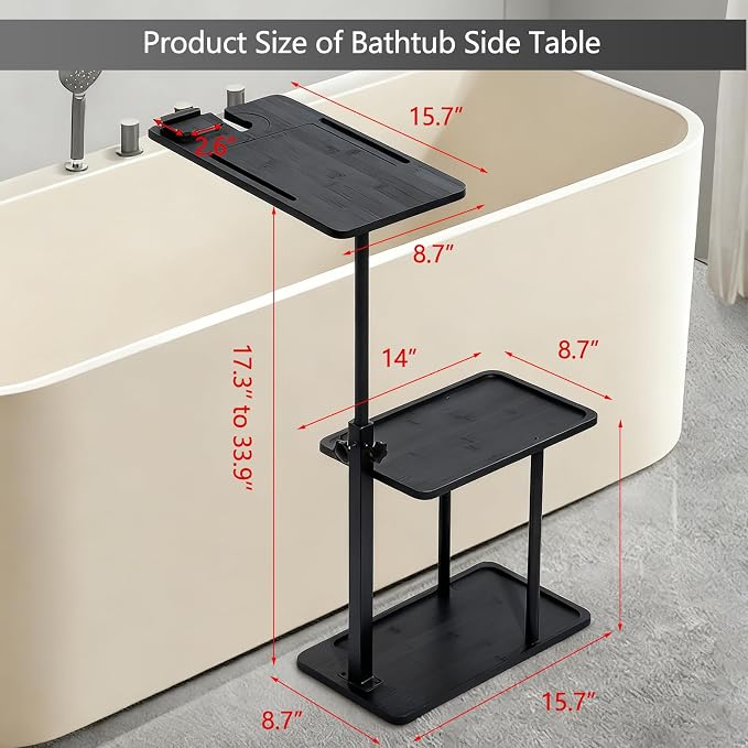 3 Layer Bathtub Tray Table, Bamboo Swivel Bathtub Side Table Height Adjustable - Image 6
