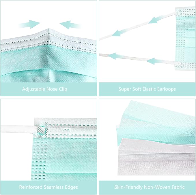 akgk Disposable Face Masks 100Pcs, 3 Layer Protective Face Mask Green Face Masks - Image 3