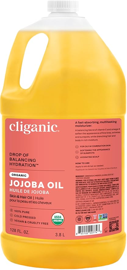 Cliganic Organic Jojoba Oil Bulk, Gallon Size 128oz, 100% Pure by Cliganic