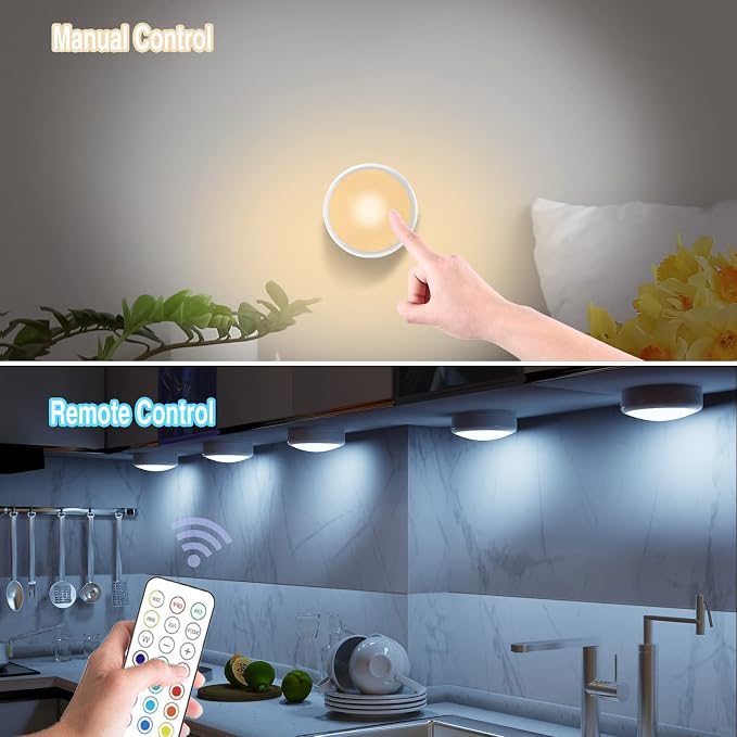 ILYXY Puck Lights With Remote, 3 Pack LED Under Cabinet Lighting, Dimmable Push - Image 6