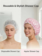 Aquior Shower Cap for Women, Waterproof Reusable Hair Cap - Image 8