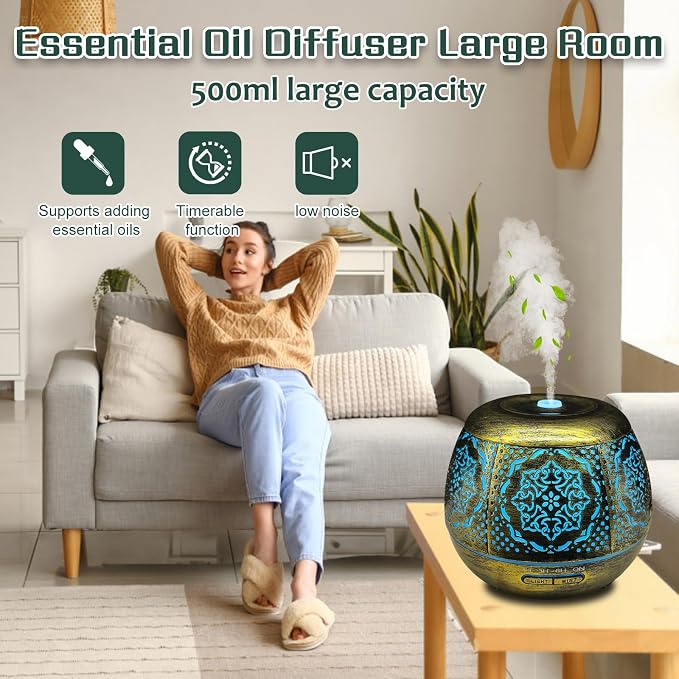 500ml Metal Essential Oil Diffuser, Antique Gold Aromatherapy Diffuser - Image 2