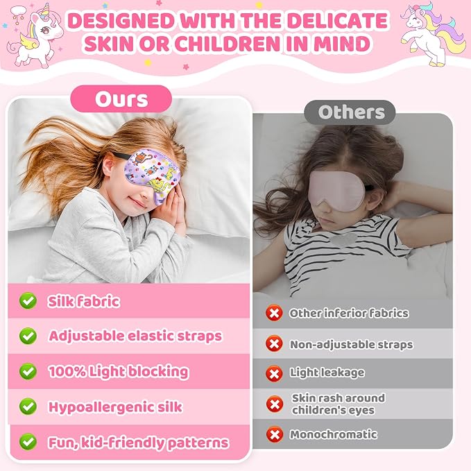 2 Pcs Sleep Mask for Kids Girls, Silk Eye Covers for Sleeping, Adjustable Strap - Image 4