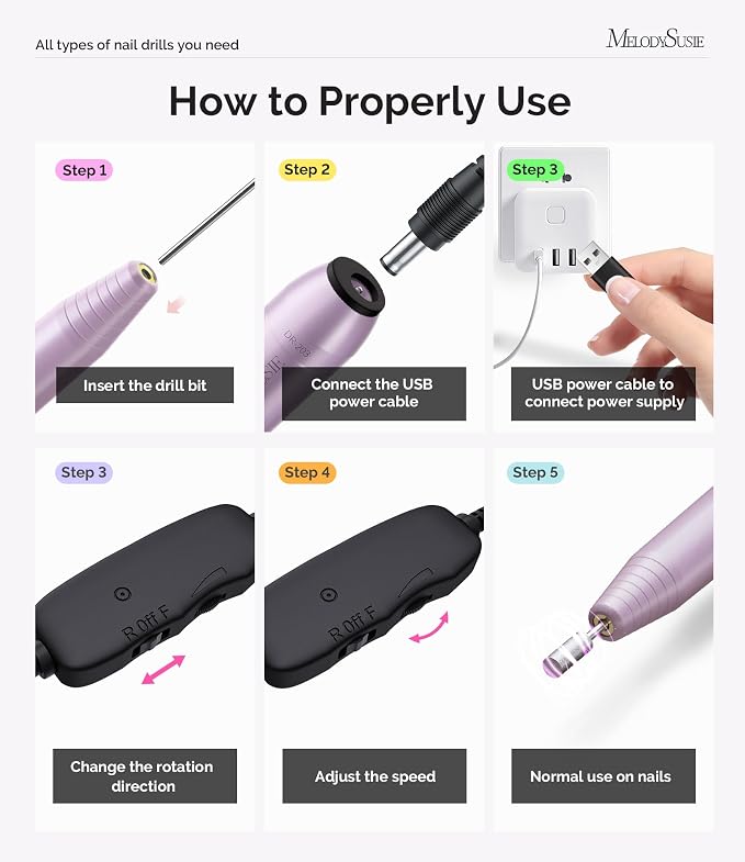 MelodySusie Pen-Shaped Portable USB Nail Drill, PC120I 20000RPM Electric Nail - Image 6
