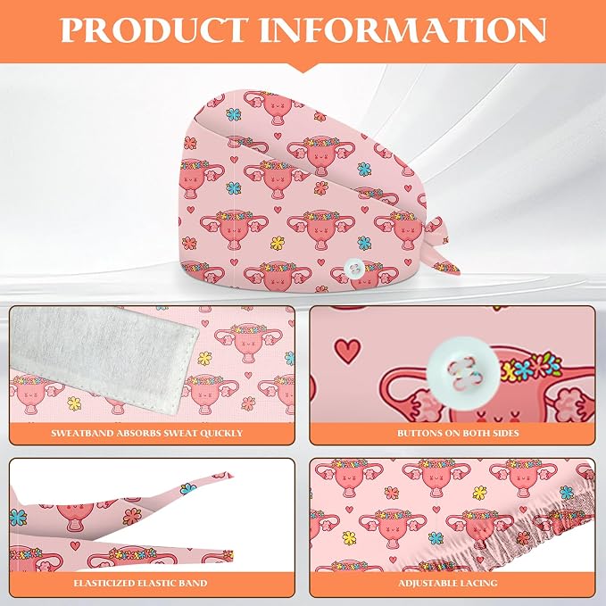 Adjustable Scrub Cap with Buttons & Sweatband, Working Hat with Elastic Tie Back - Image 2