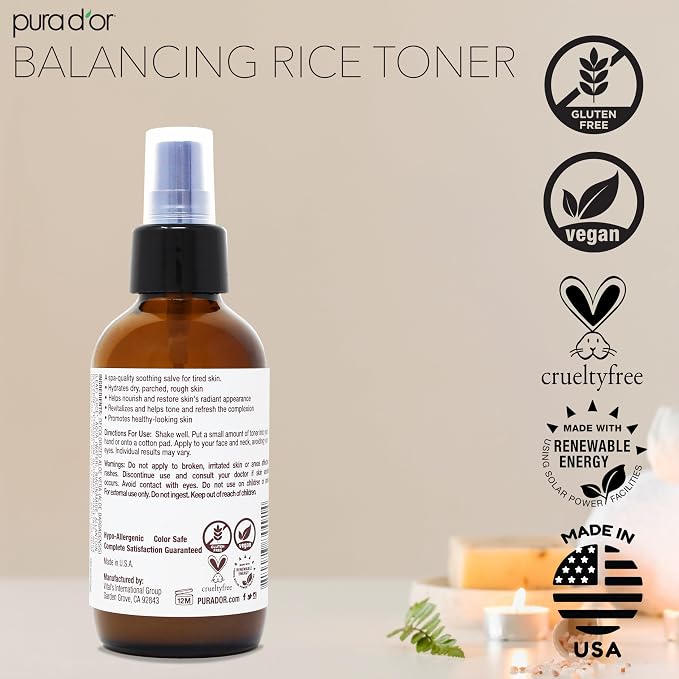 PURA D'OR 3.38 Oz Rice Water Balancing Facial Toner - Image 5