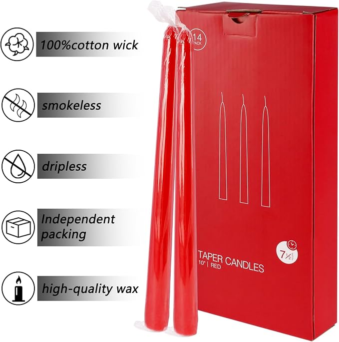 WPONSZU 14 Pack Tall Red Taper Candles 10 Inch Unscented Dripless Candlesticks - Image 6