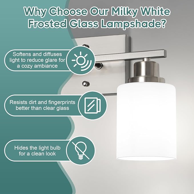 Ascher Bathroom Light Fixtures, 2-Light Vanity Light Over Mirror, Brushed - Image 5