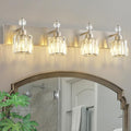 PRESDE 4-Light Brushed Nickel Vanity Light, Crystal Modern Bathroom Light Over by HOME