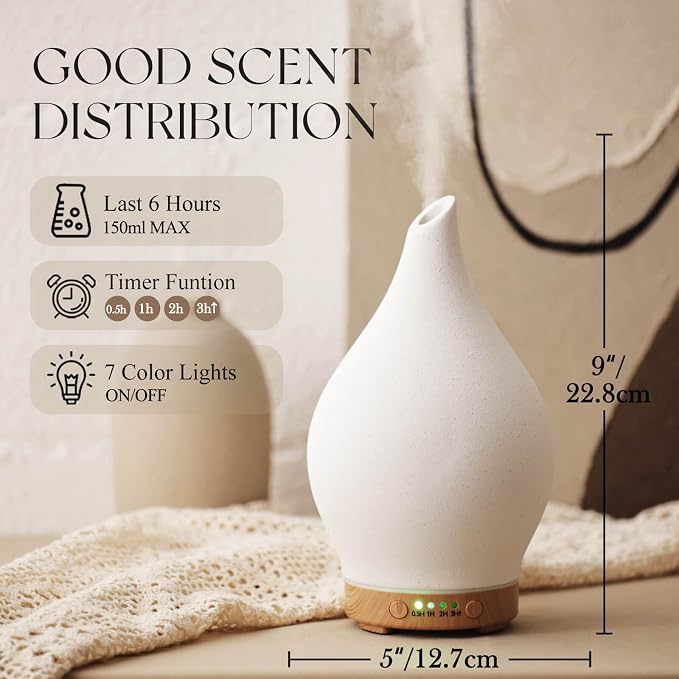 Porseme 150ml Essential Oil Diffuser Ceramic Color Changing Aroma Air Diffusers - Image 2