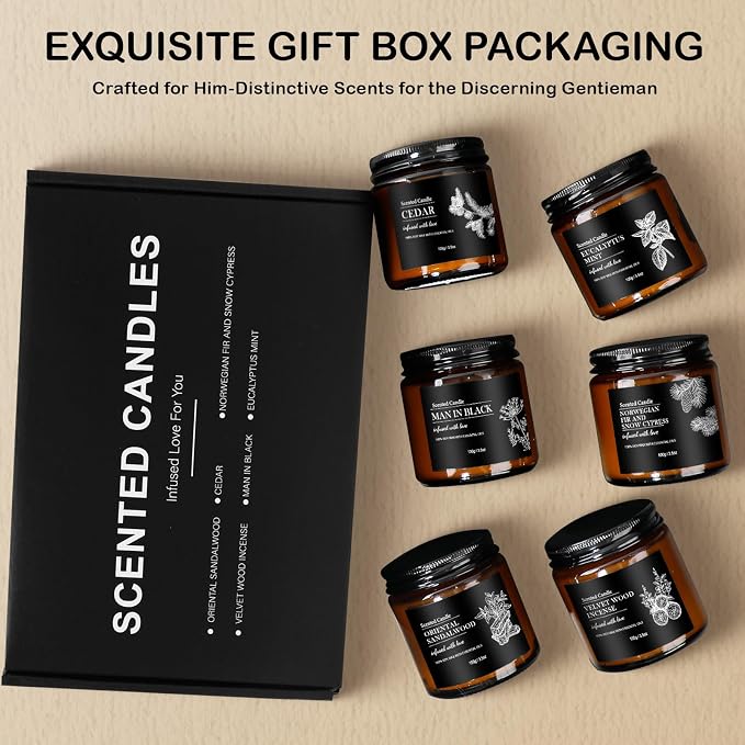 Scented Candles for Men | 6 Pack Candles for Home Scented, 150 Hour Burn Time - Image 3