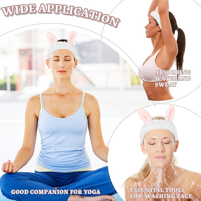 Cute White Rabbit Ears Headband Frog Eye Elastic to Wash Face - Image 5