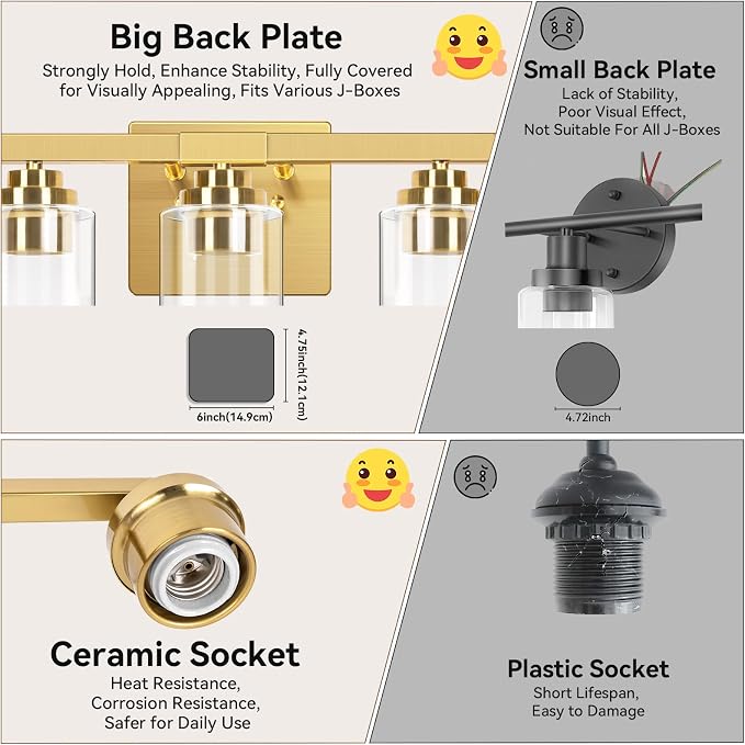 VerRon 5-Light Gold Bathroom Light Fixtures, Brushed Gold Wall Light Fixture - Image 4