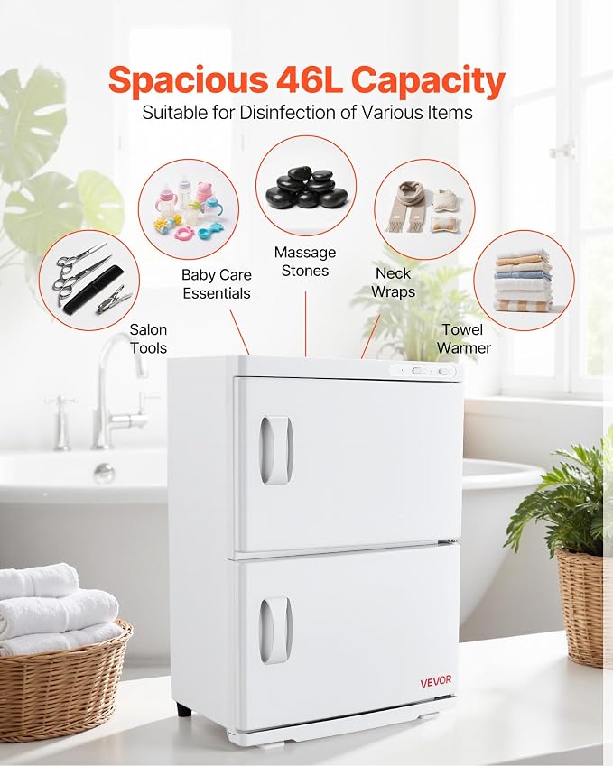 VEVOR Hot Towel Warmer, 46L Large Capacity 2-Tier Towel Warmer Cabinet - Image 3