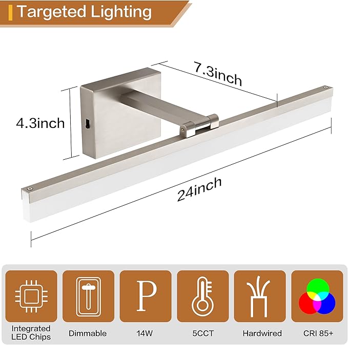 SOLFART 24 inch LED Vanity Lights Brushed Nickel Bathroom Light Fixture - Image 6