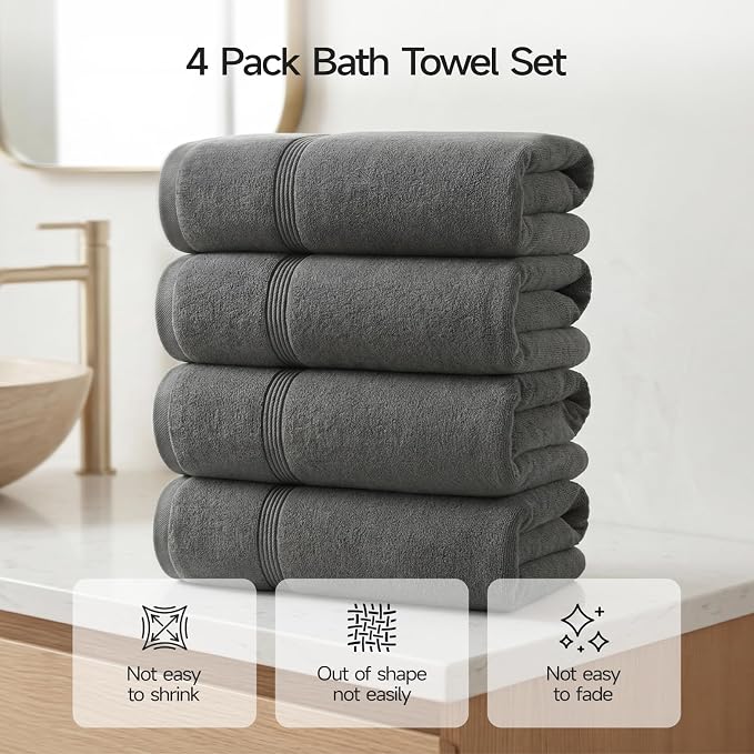 ecolook Bath Towels Set of 4, 100% Cotton, 27 x 55 Inches, Quick-Drying & - Image 4