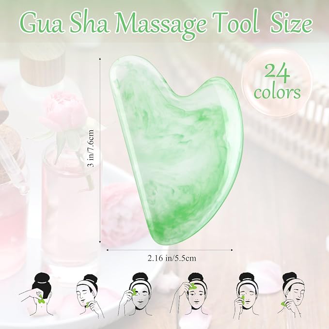 Sherr 24 Pcs Gua Sha Facial Tool Resin Gua Sha Massage Tool Heart Shaped Facial - Image 2