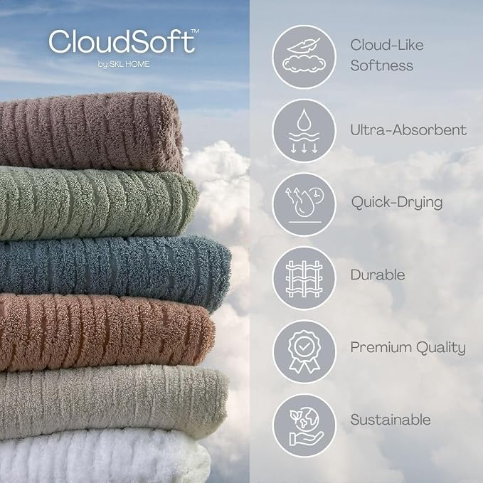 SKL Home CloudSoft 100% Cotton Luxury 6-Piece Towel Set, 600 GSM, Ultra Plush & - Image 5