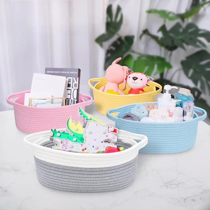 ABenkle Small Basket with Handles, Boho Decorative Rope Woven Dog Cat Toy - Image 6