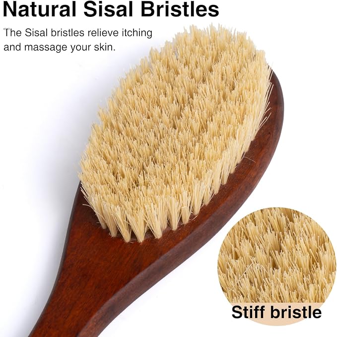 Wooden Bath Brush with Stiff Sisal Bristles Long Handle - Image 2