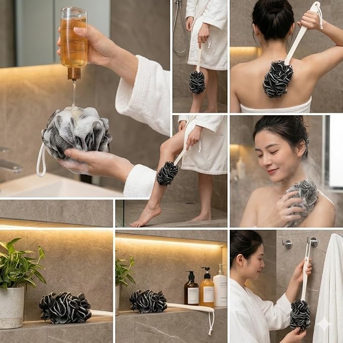 Back Scrubber for Shower, Loofah Long Handle Bath Body Brush, Soft Nylon Mesh - Image 4