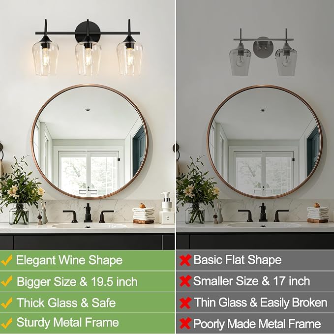 MOKATNG 3-Light Bathroom Light Fixtures, 19.5 Inch Bathroom Lighting Fixtures - Image 2