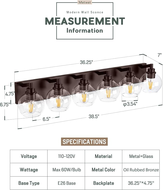 Oil Rubbed Bronze Bathroom Light Fixtures, 6-Light Bathroom Vanity Lights Over - Image 2
